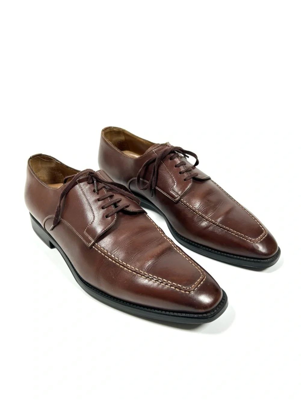 Santoni Brown Oxford Men’s 9.5 Pointed Square Toe Lace Up‎ Made in Italy Leather